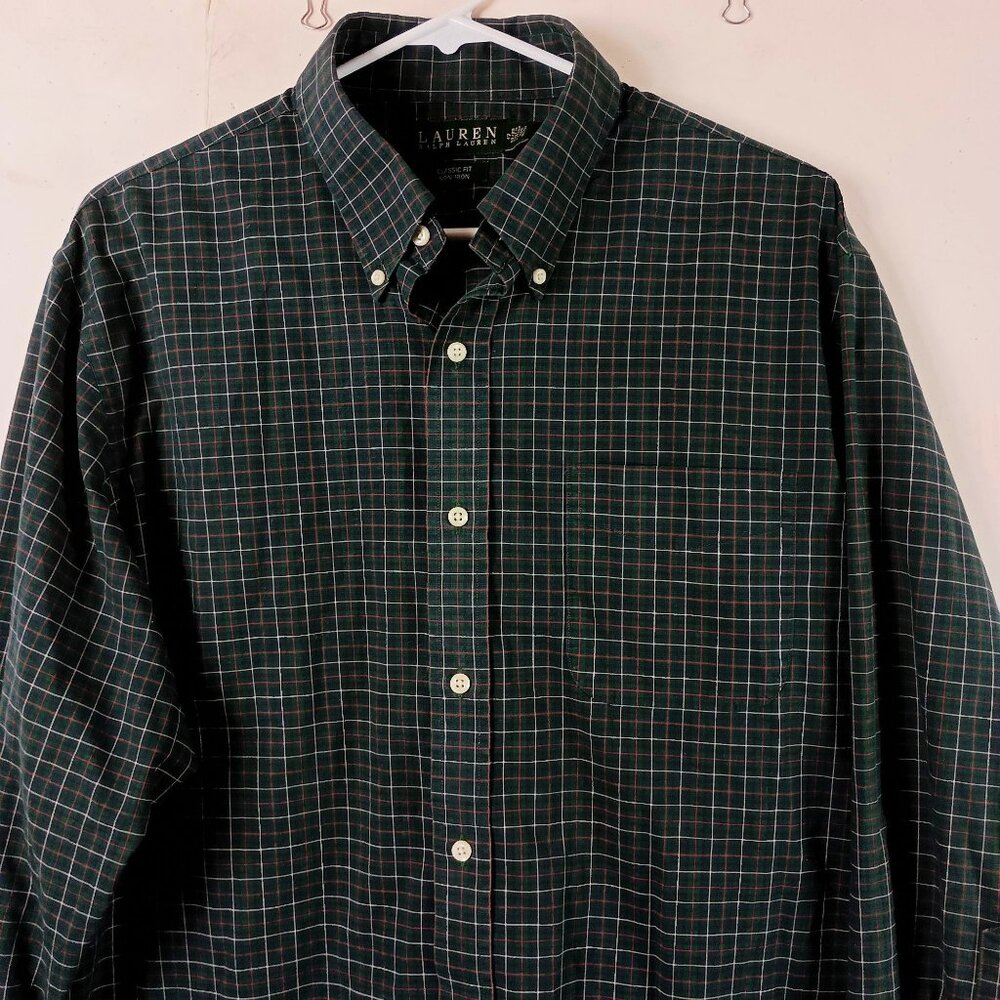 Lauren Ralph Lauren Mens Classic Fit Non Iron Plaid Shirt Size XL Preppy Casual